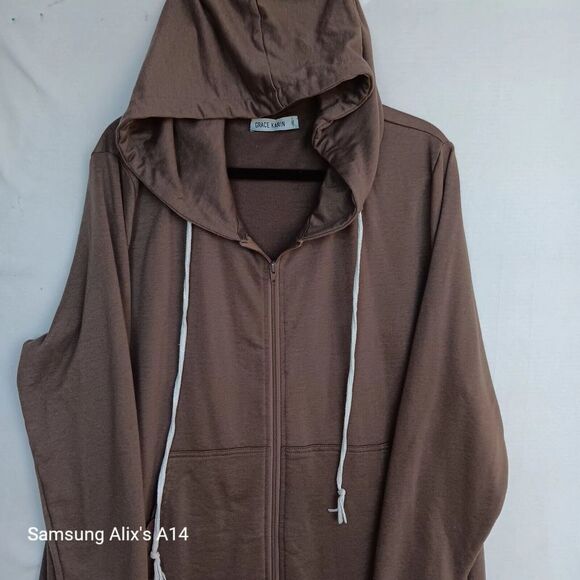 GRACE KARIN Women's Long Hoodie Casual Pockets Zip up Tunic Sweatshirt 2XL - Picture 6 of 12